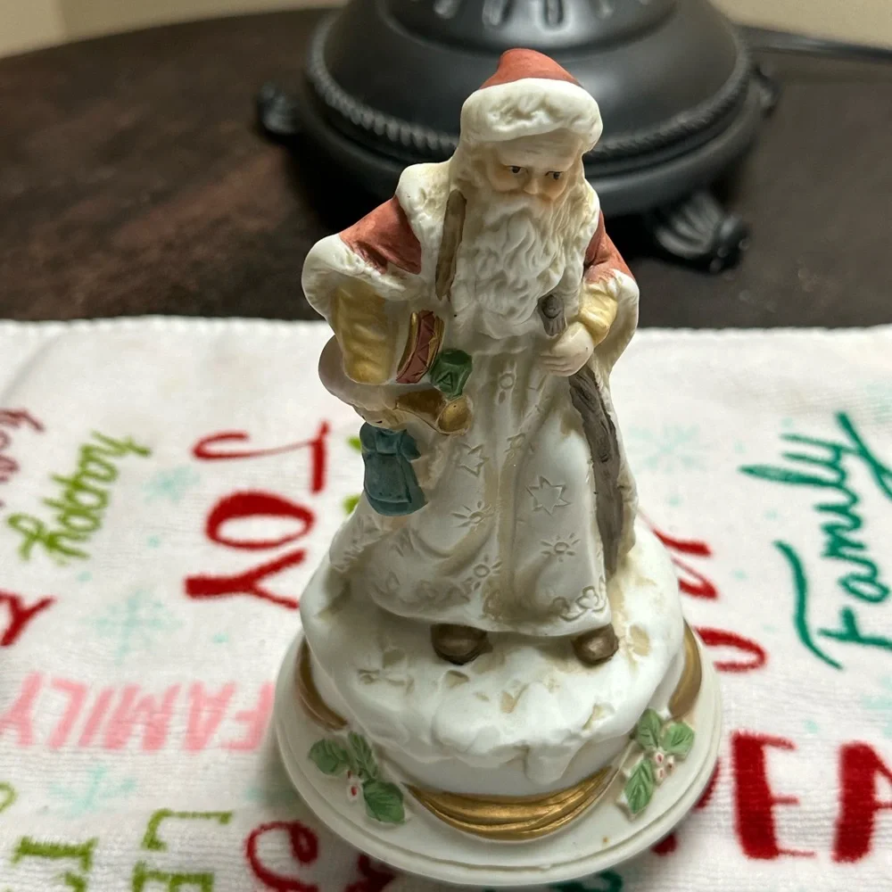 Musical Santa Claus Figurine with Gold Accents